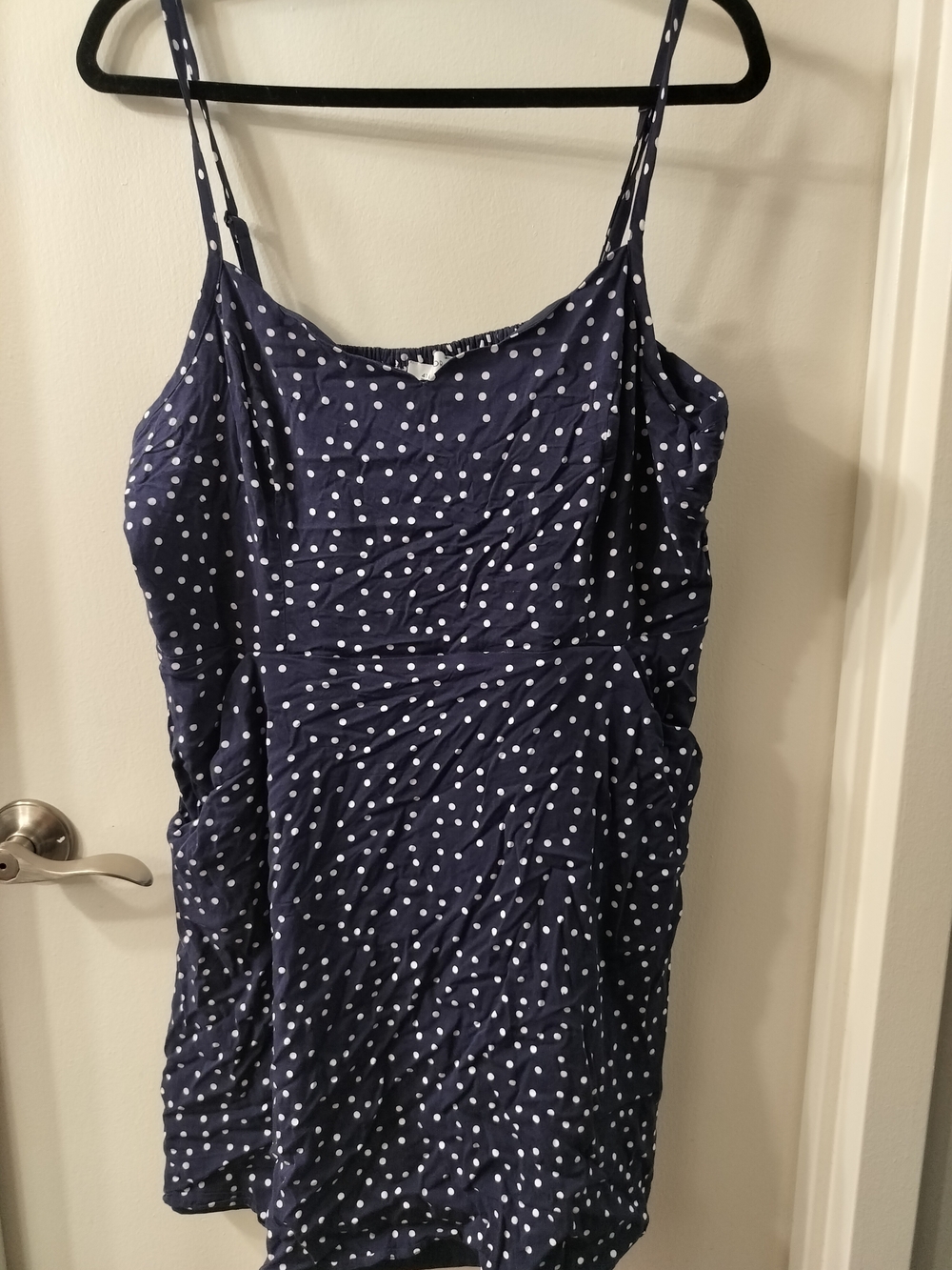 Navy Blue Polka Dot Spaghetti Strap Dress